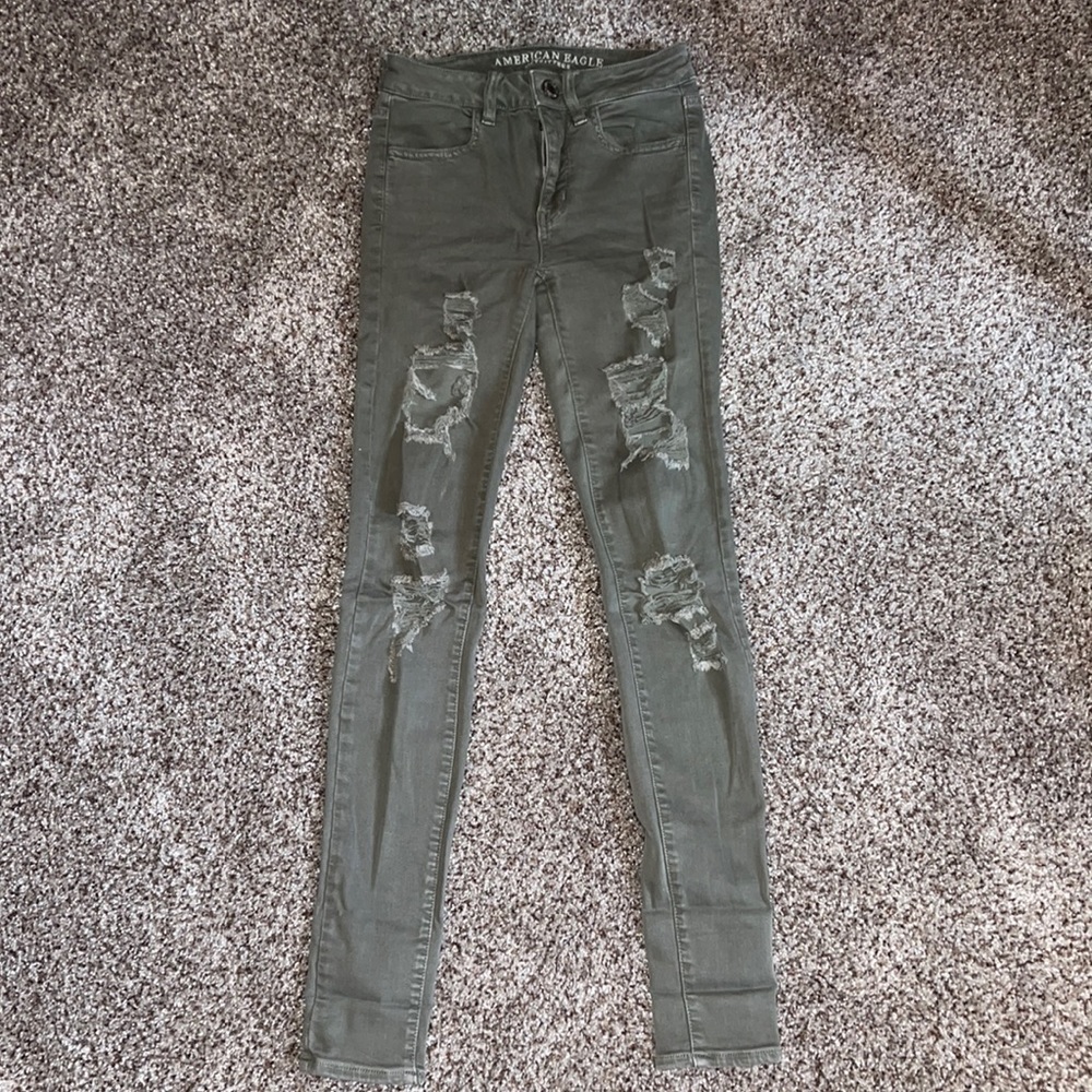Green American eagle skinny jeans